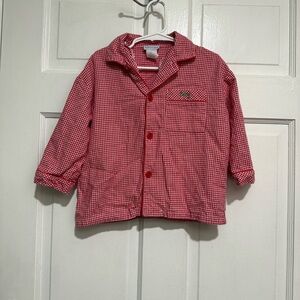 “Billy” Monogram 3T Christmas Pajama Set Long Sleeve Pants Gingham Button Down